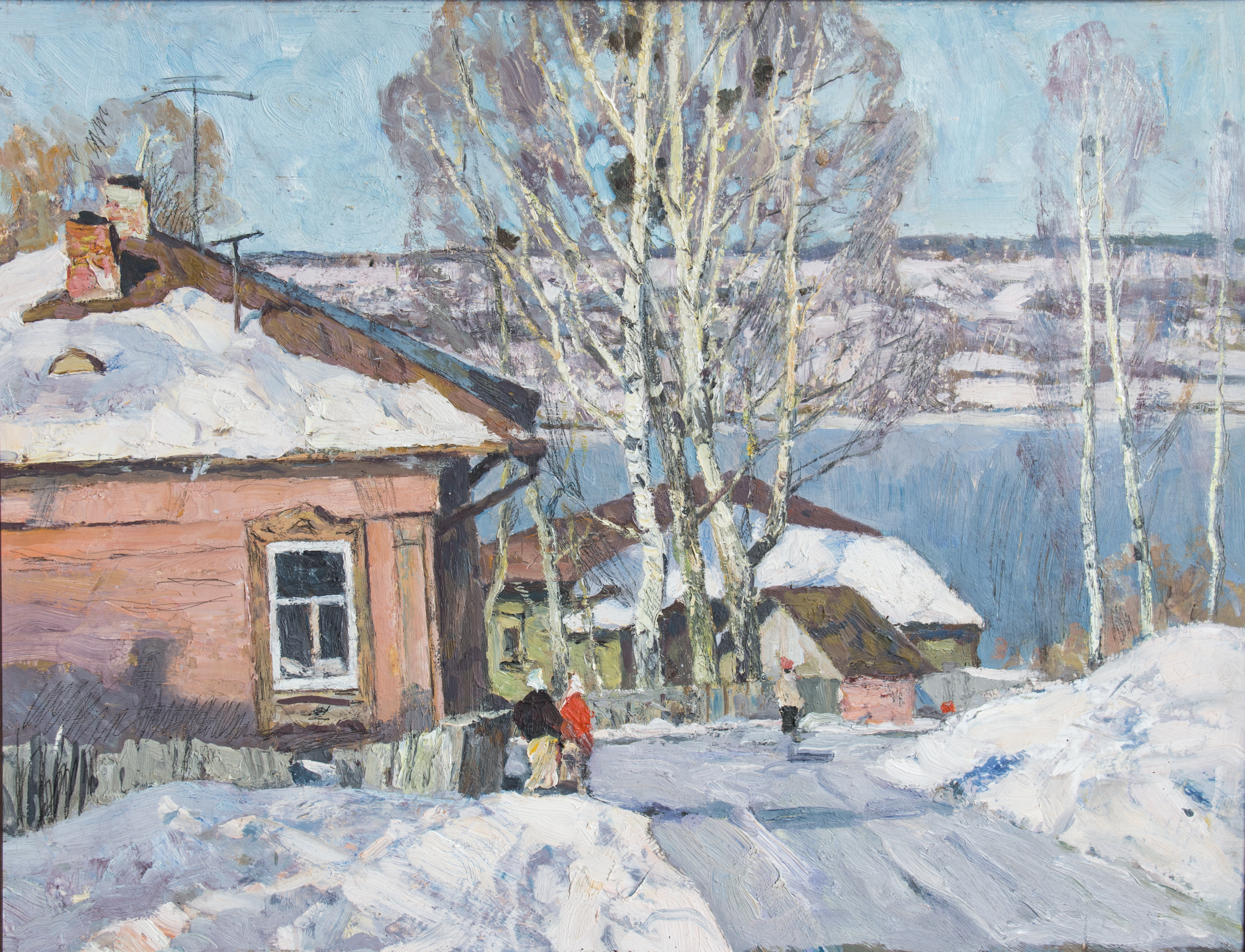 Агеев М. С. Плёс в марте. 1980-е гг. Картон, масло. 50х65