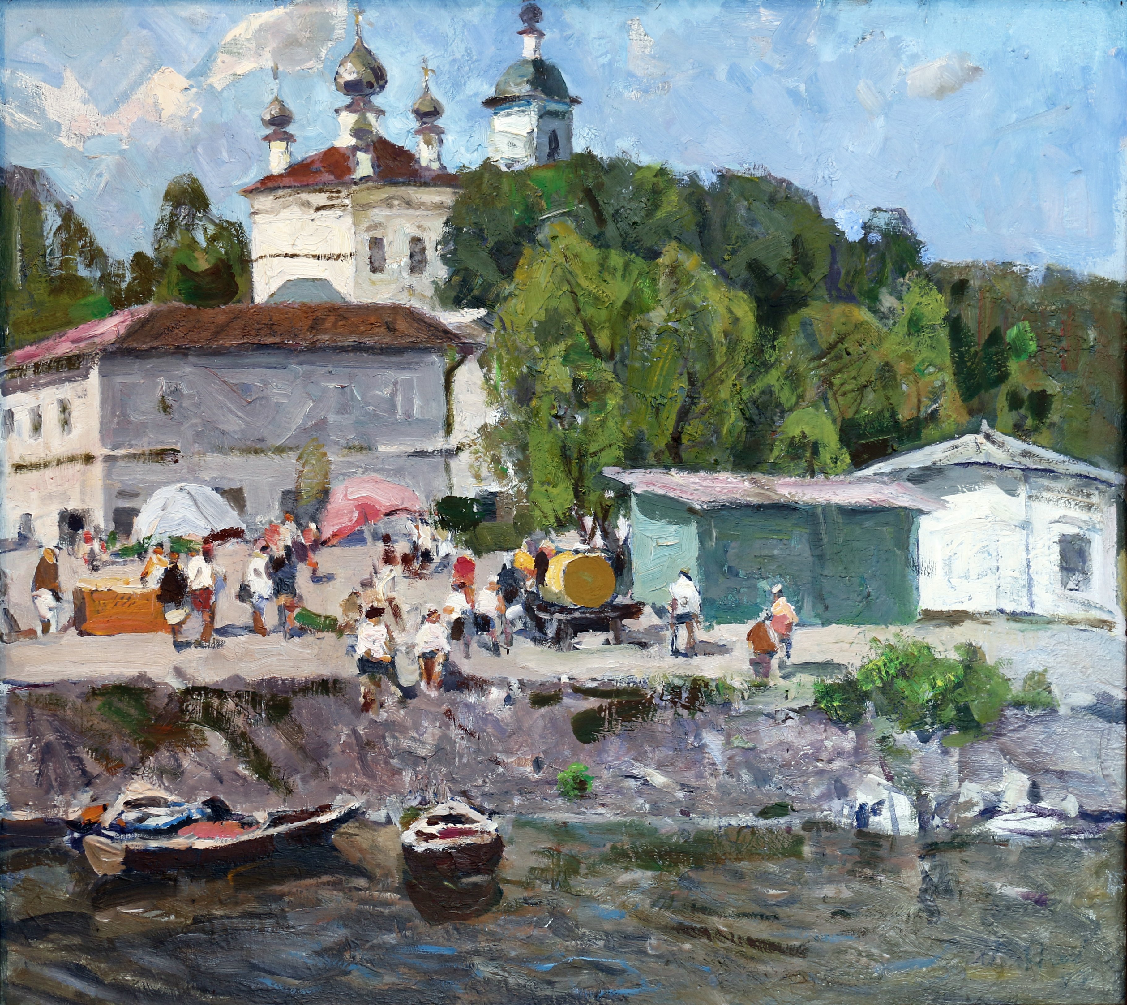 Агеев М. С. Набережная Плёса. (Пристань). 1987. Холст на картоне, масло. 63х70