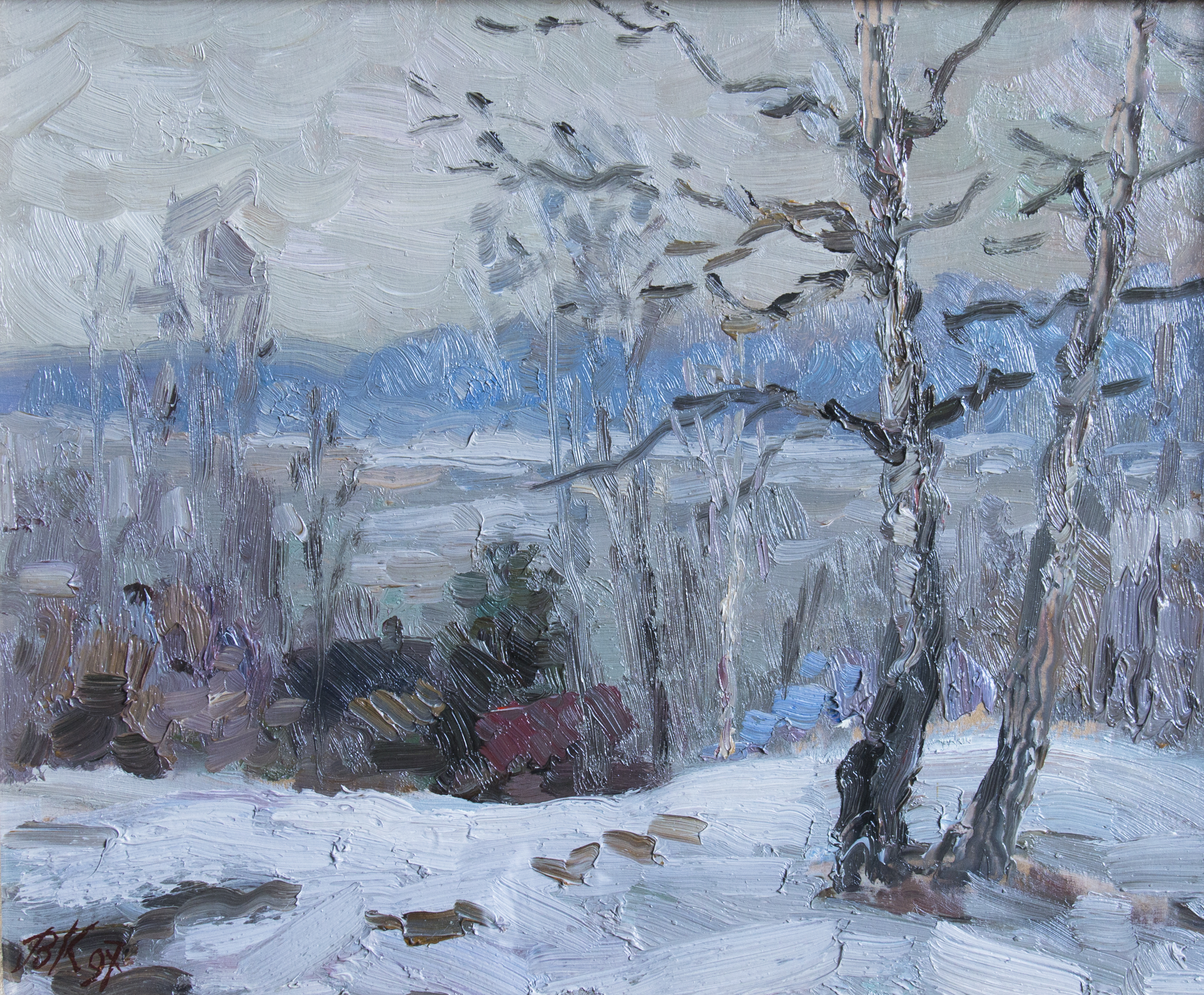 Клапша В. Н. Серебряный вечер. Пустынка. (Плёс). 1997. Картон, масло, 24х30